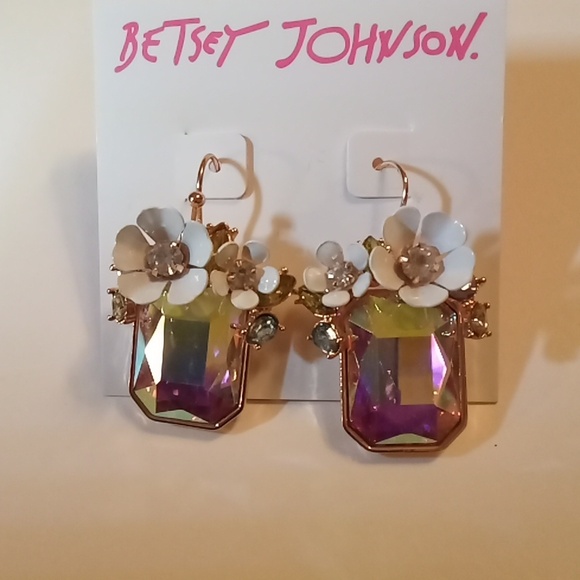 Betsey Johnson Flower Cluster Stone Drop Earrings - Picture 6 of 10